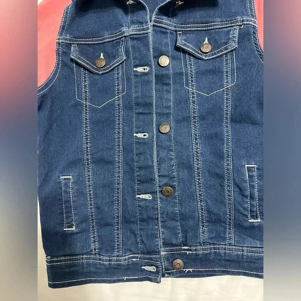 Lucky Penny Denim Jean Jacket With Floral Lined Hood(Size 12) - Picture 4 of 7